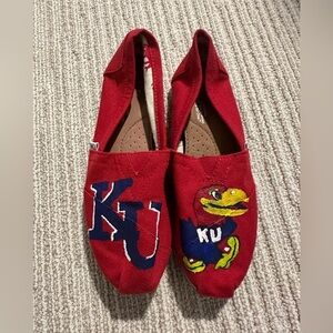 Hand Painted Red University Of Kansas Toms Shoes